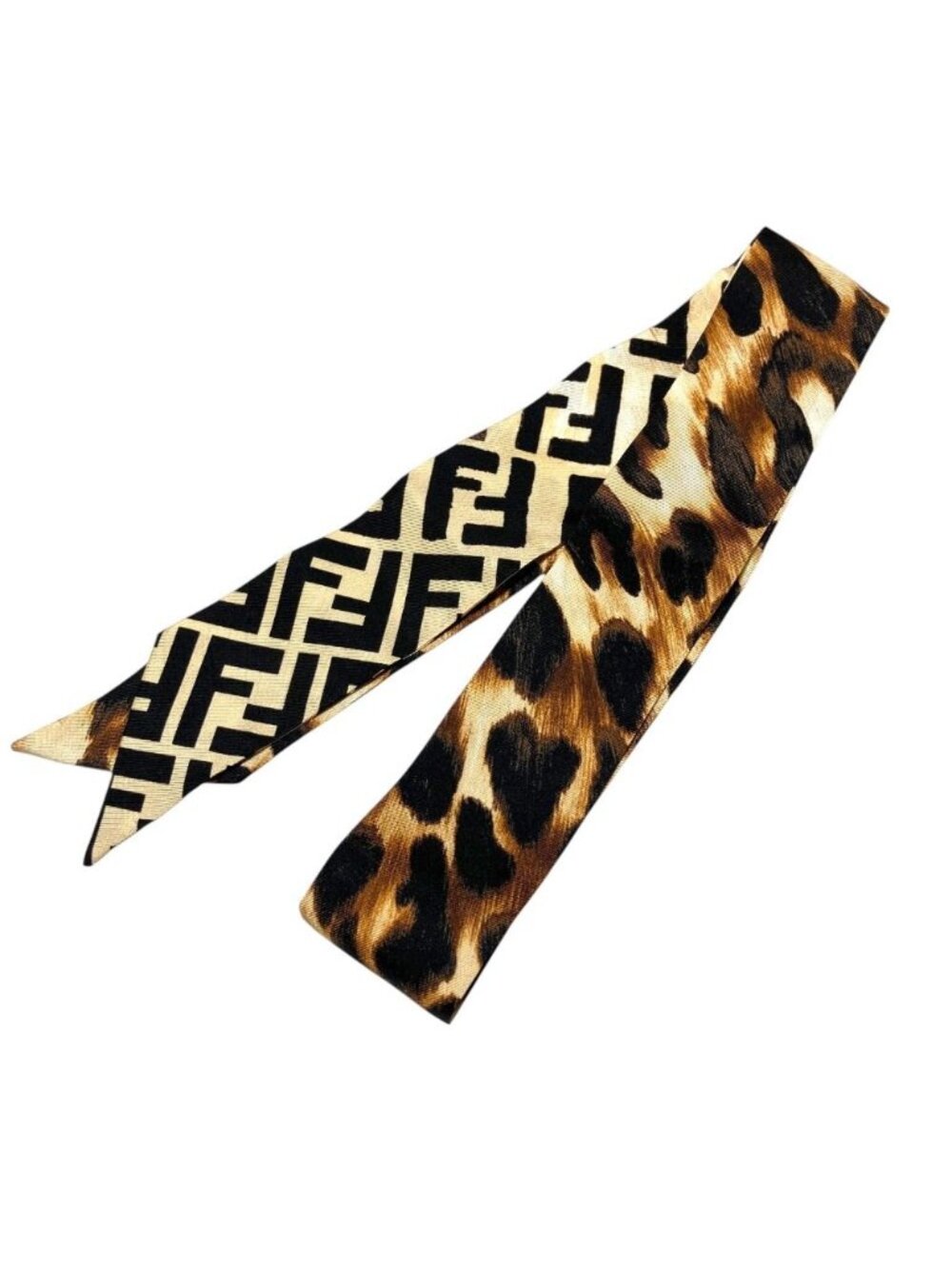 Fendi Rappy Leopard Zucca Pattern Narrow Scarf Brown
